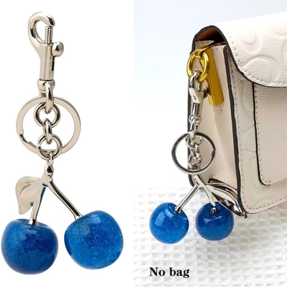 🍒 BLUE Cherry Keychain 🍒, Fashionably Delicious Summer Fruit Pendant Keyring - Picture 3 of 6